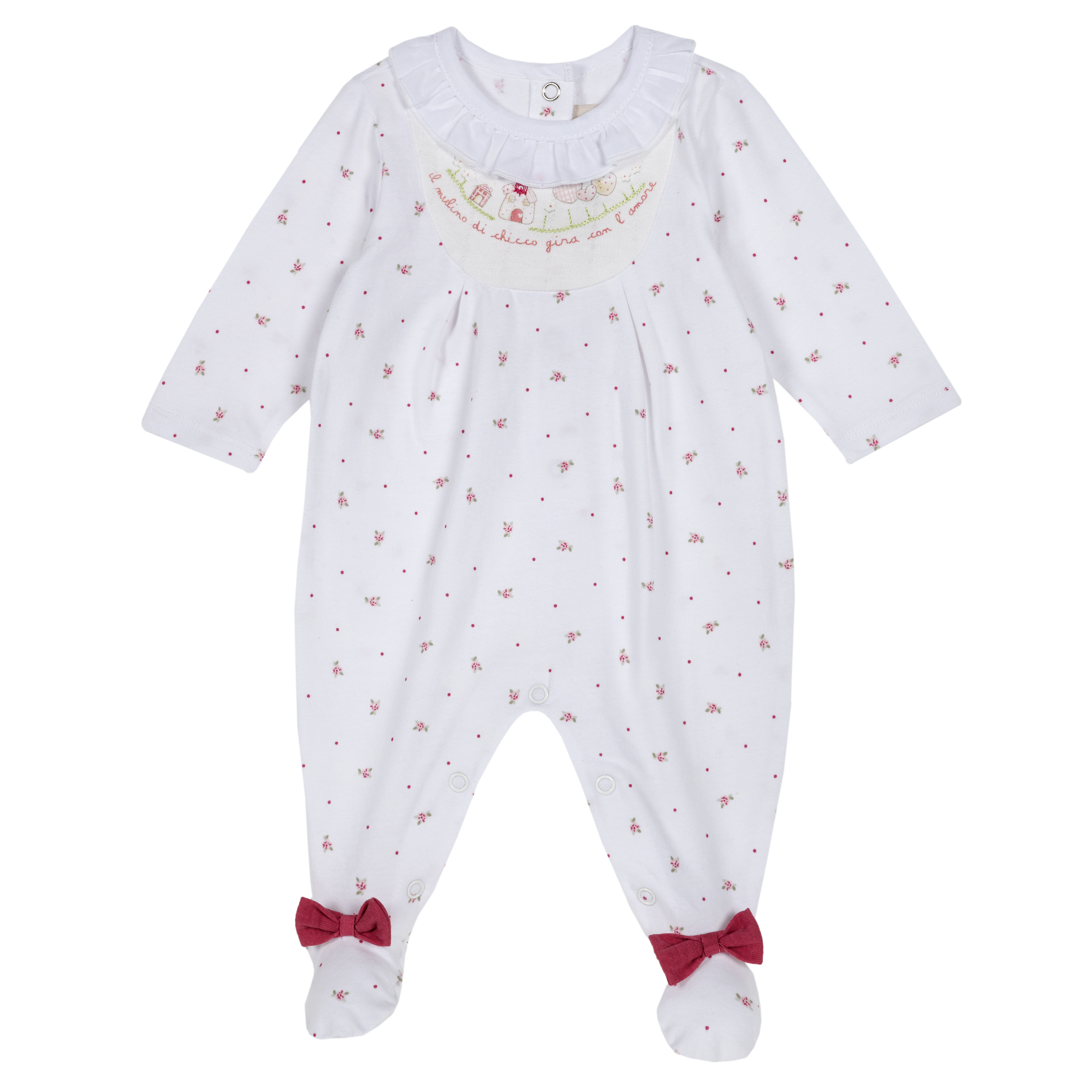 Salopeta bebe chicco, alb cu model, 21797