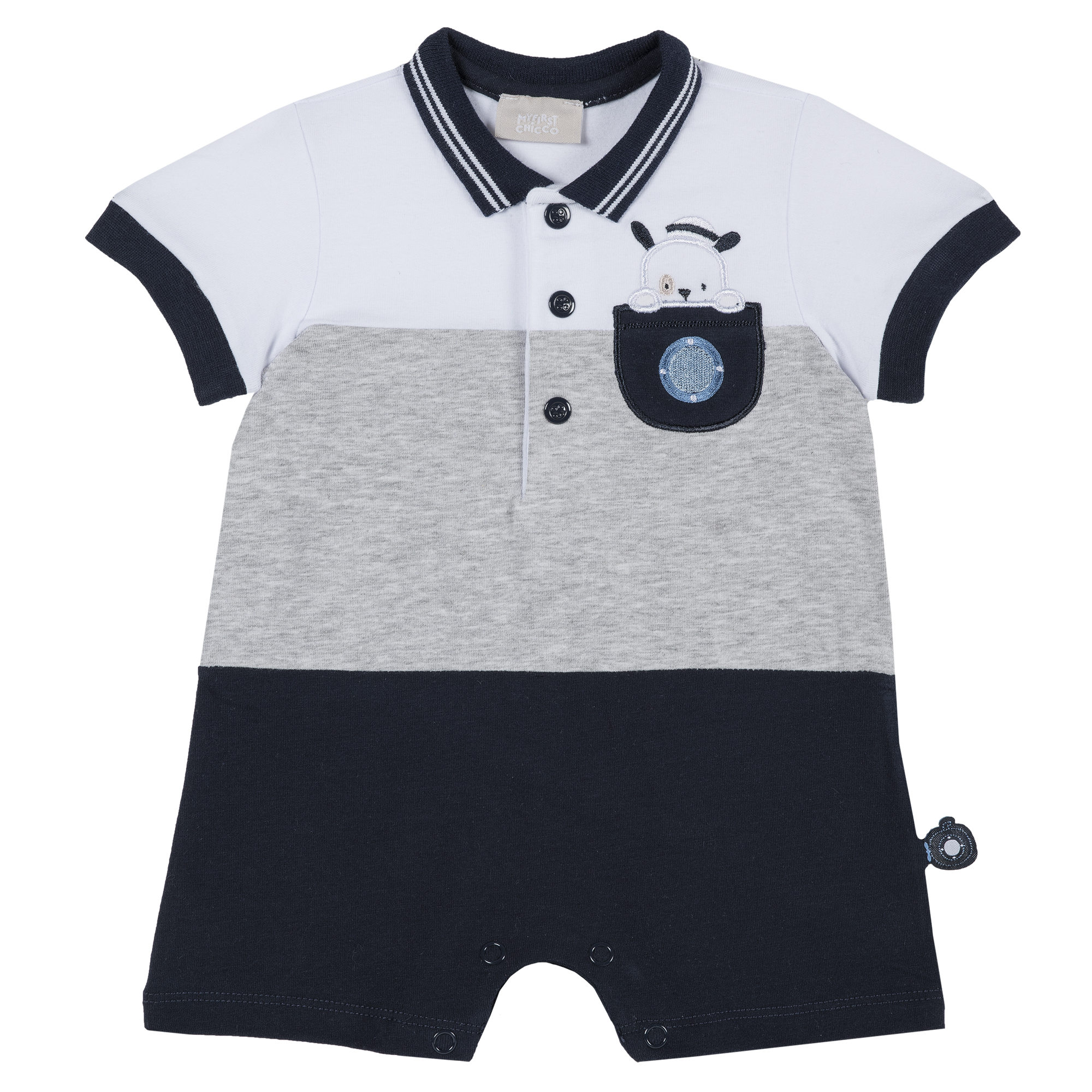 Salopeta copii Chicco, guleras tip Polo, alb cu bleumarin, 50795