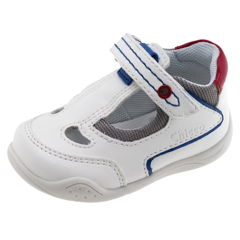 Sandale Chicco, piele ecologica si material textil, alb