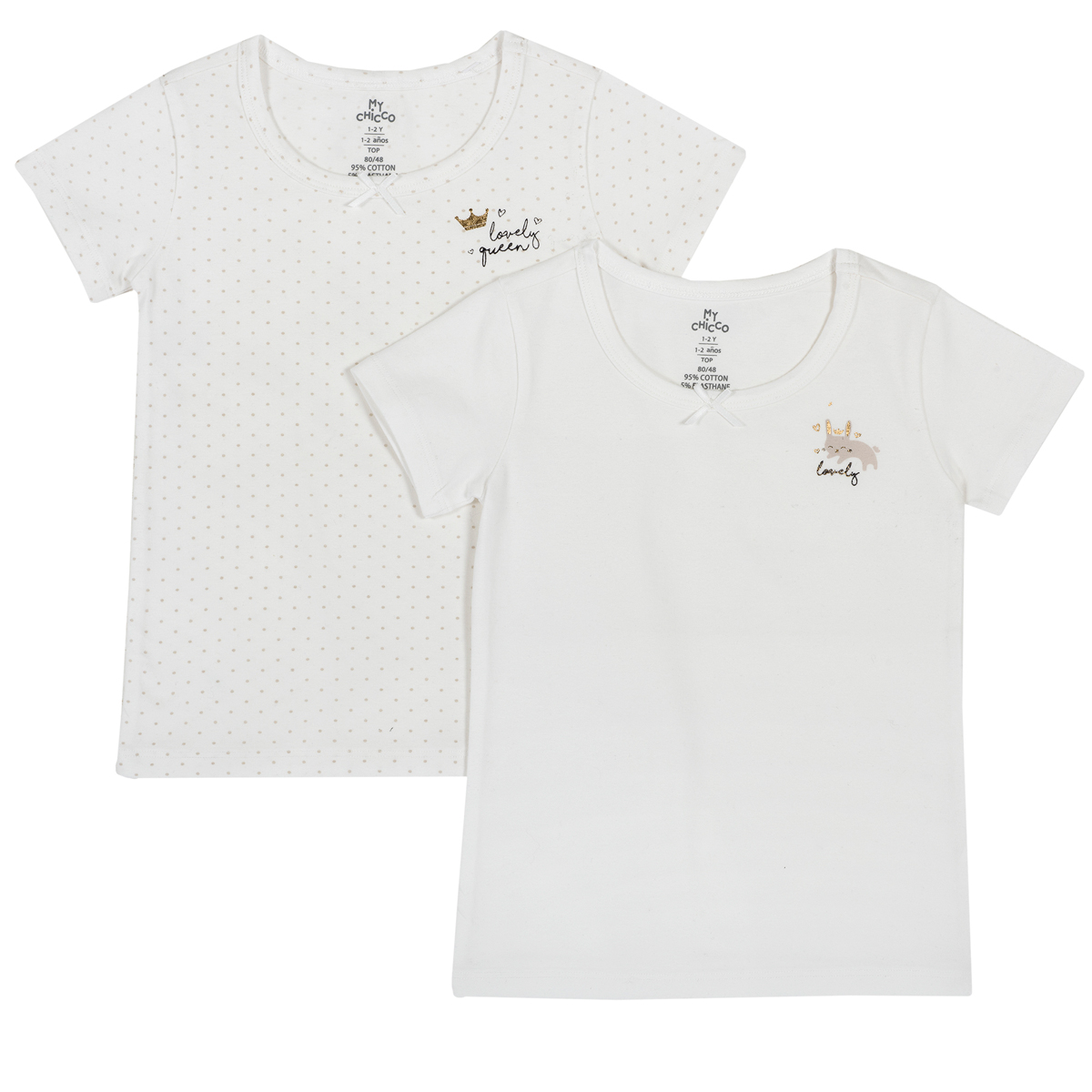 Set 2 tricouri fete Chicco, fundite din matase, alb, 11413 CHICCO
