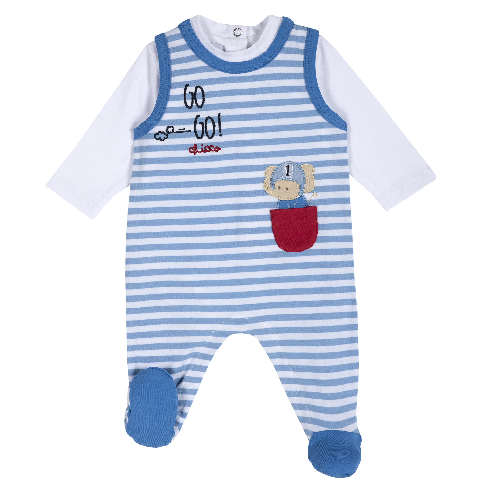 Set body si salopeta bebe chicco, alb cu bleu, 77914