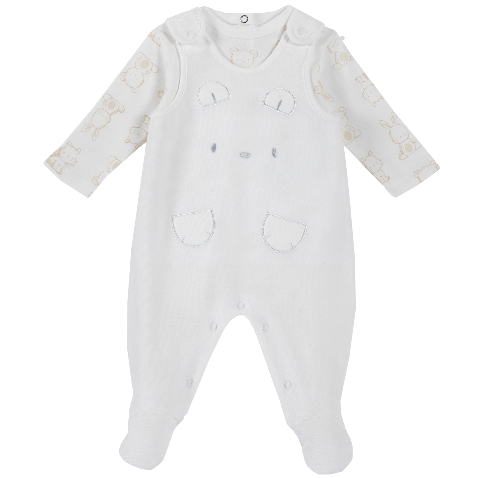 Set body bebe si salopeta, botosei inclusi, alb, 77965