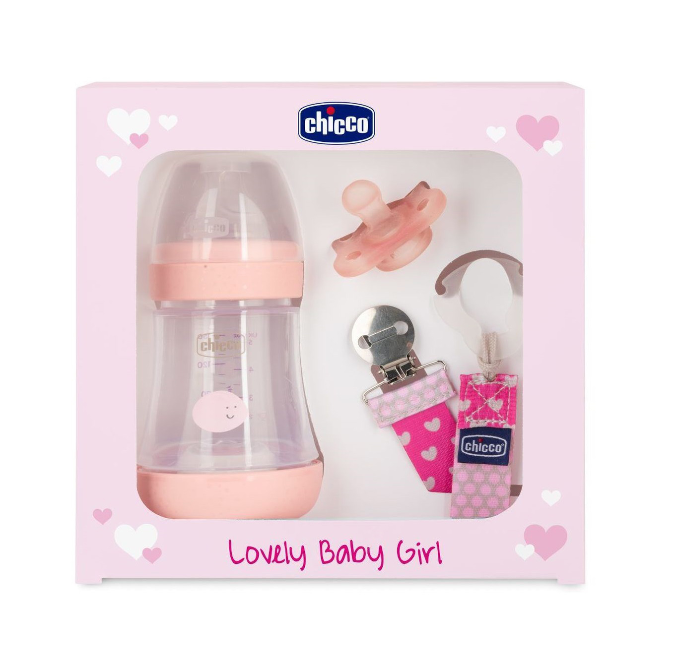Set cadou Chicco Lovely Baby Boy (biberon, suzeta, lantisor), pink (roz), 0luni+ CHICCO imagine noua