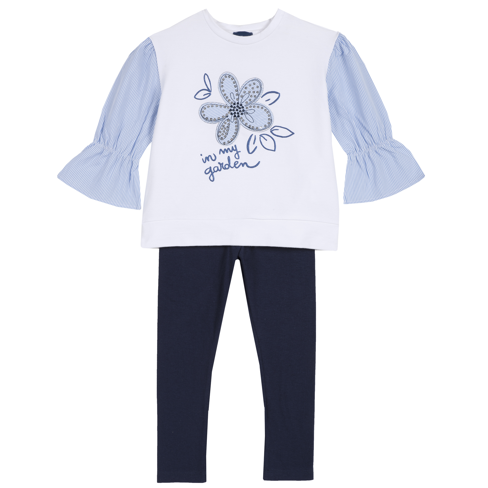 Set bluzita si leggings fetite, chicco, alb cu albastru, 76303