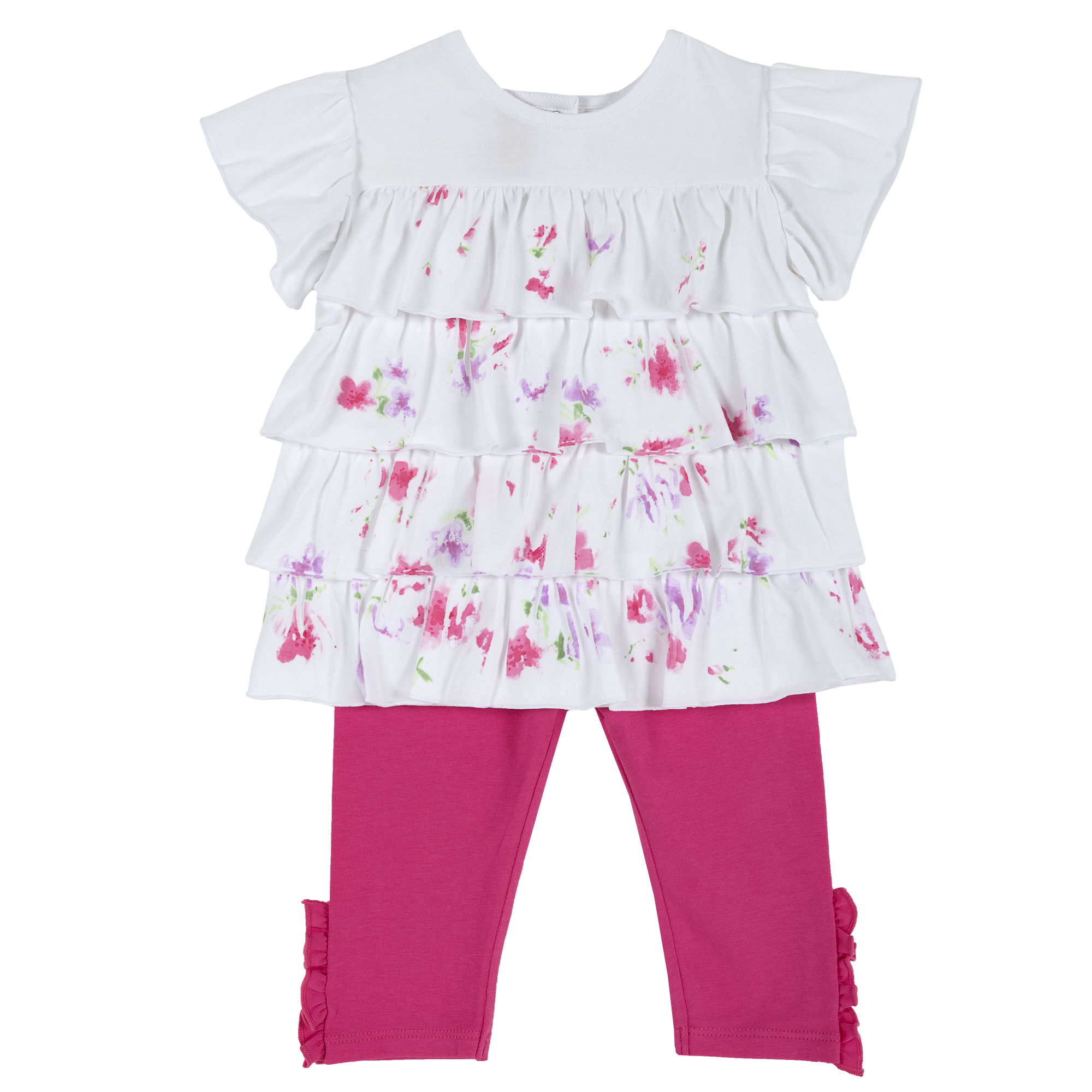Set bluzita si pantaloni fetite, chicco, roz cu model, 76284