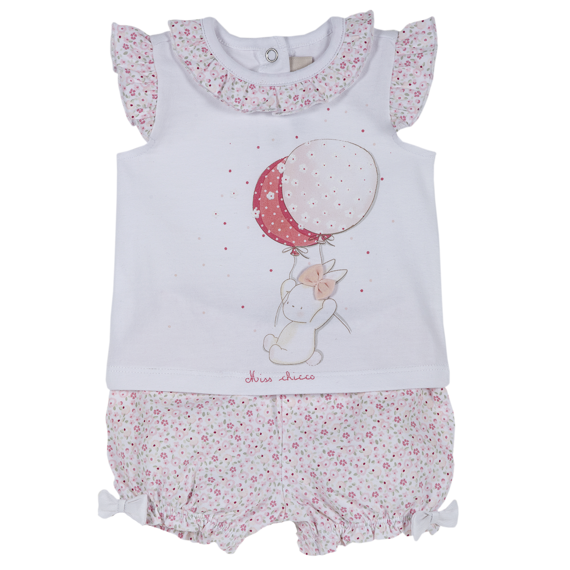 Set tricou si pantalon fete Chicco roz cu model 62