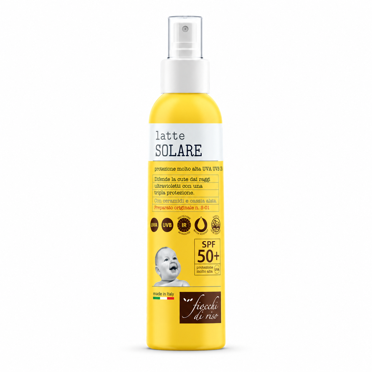 Spray Protecție Solară SPF 50+ Fiocchi di Riso protecție triplă UVA, UVB & IR, 140ml