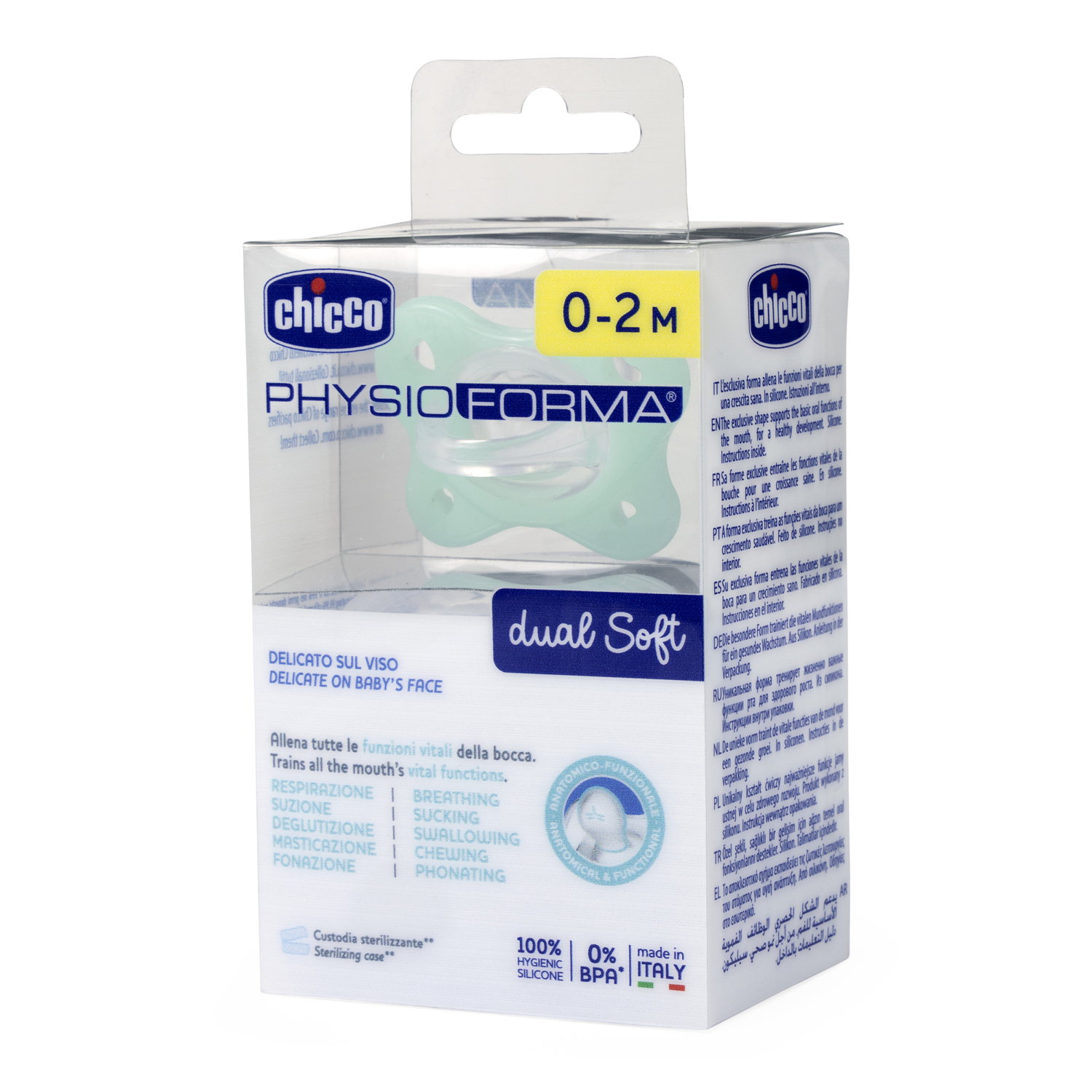 Suzeta anatomica Chicco PhysioForma DualSoft, 1buc, unisex, 0-2luni