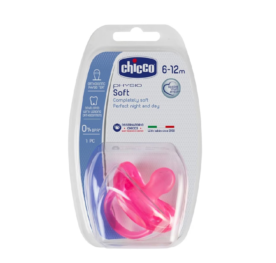 Suzeta Chicco s. Physio Soft Light, forma ort., 6-16 luni, roz