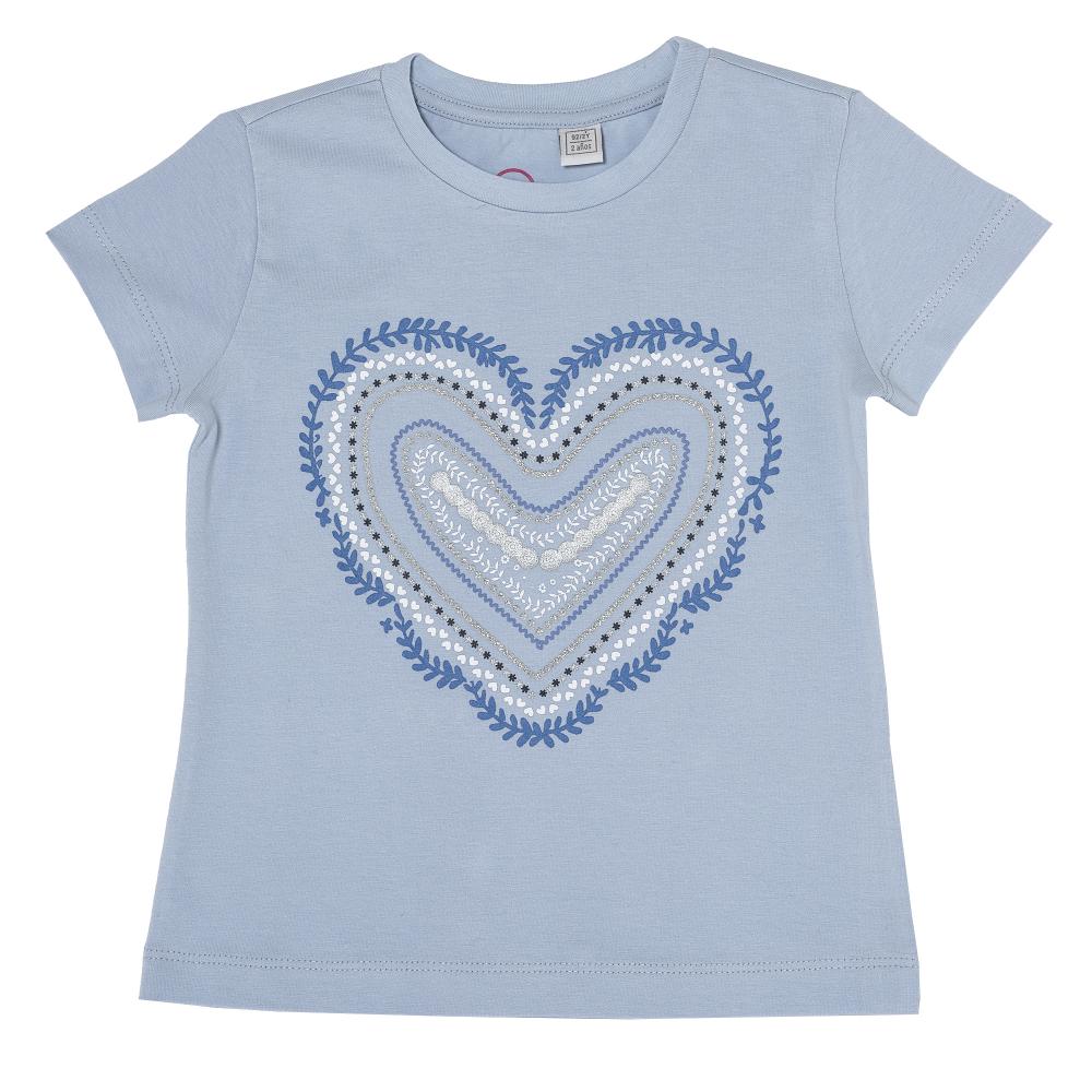 Tricou copii Chicco, fete, bleu cu inimioara, 61910