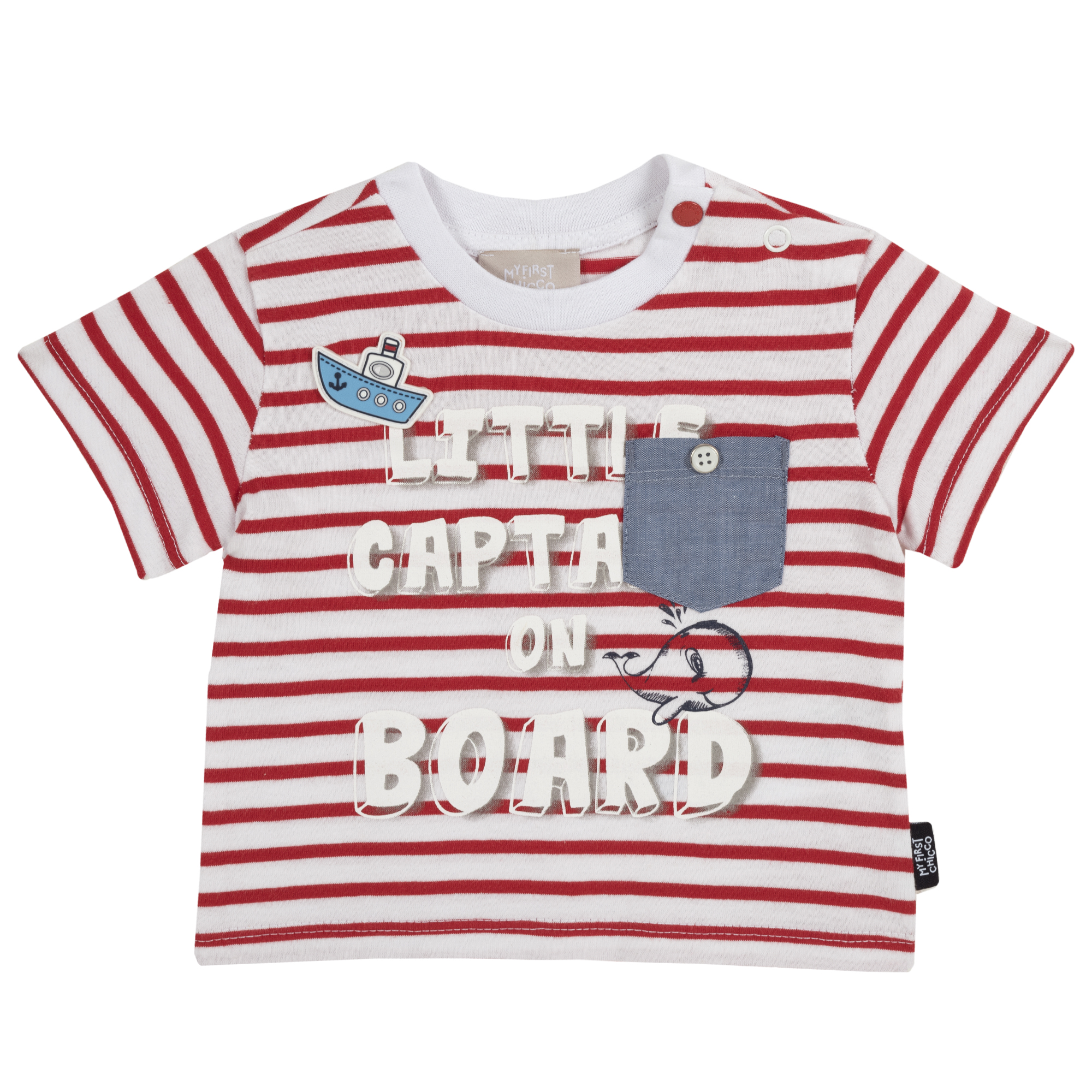 Tricou copii chicco, maneca scurta, alb cu rosu, 06680