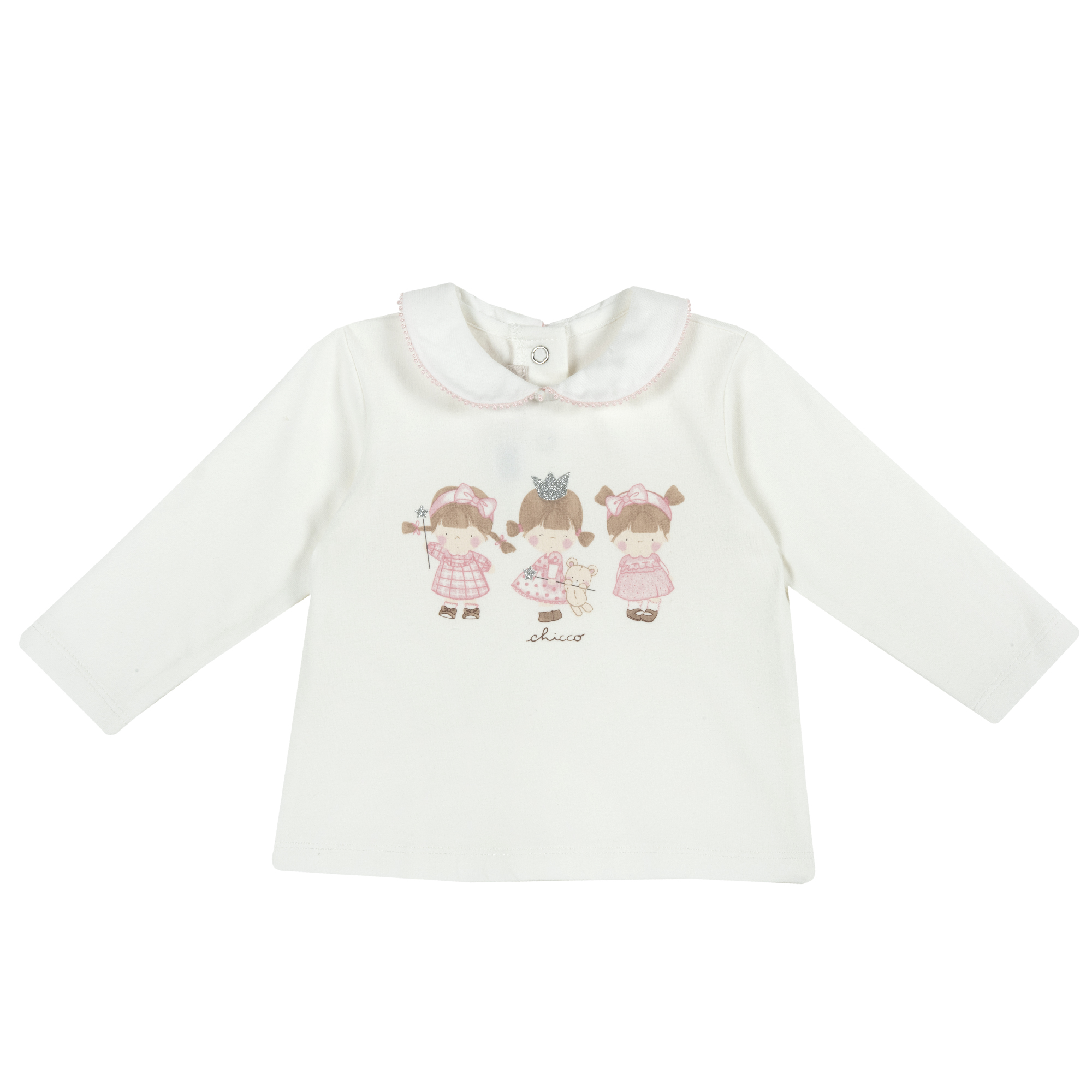 Bluza copii Chicco, inchidere in spate, alb cu model, 47275