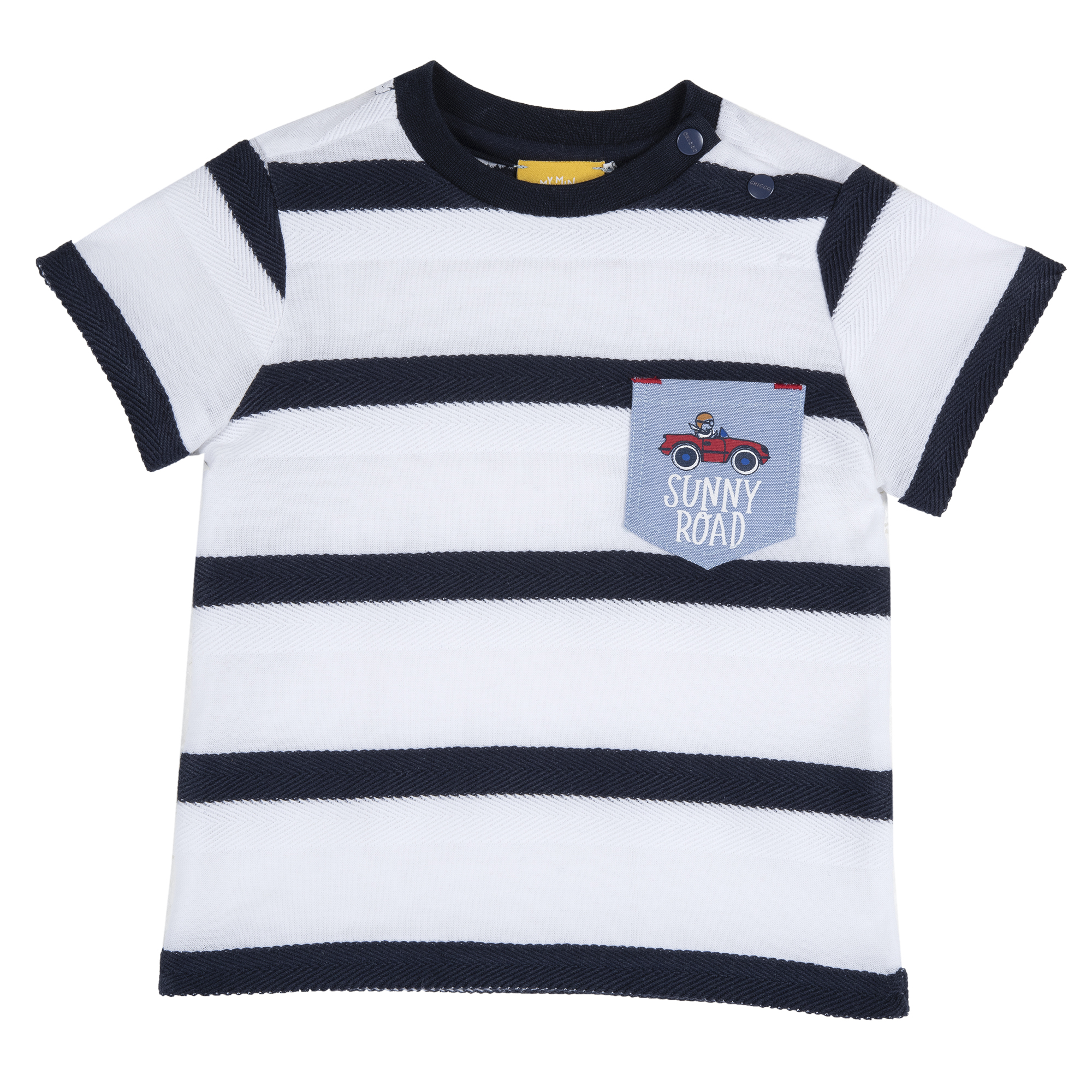 Tricou copii Chicco cu maneca scurta, alb cu bleumarin, 06962