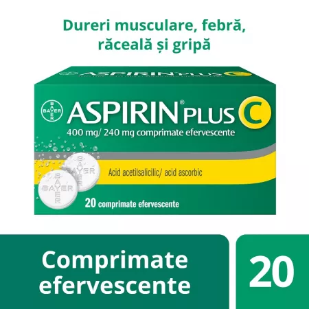 Medicamente răceală și gripă - Aspirin plus C 400 mg * 20  comprimate efervescente, clinicafarm.ro