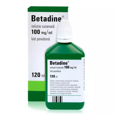 Micoze și dezinfectant piele - Betadine soluție 100 mg/ml * 120 ml, clinicafarm.ro