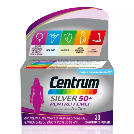Vitamine și minerale - Centrum silver 50+ pentru femei * 30 comprimate, clinicafarm.ro