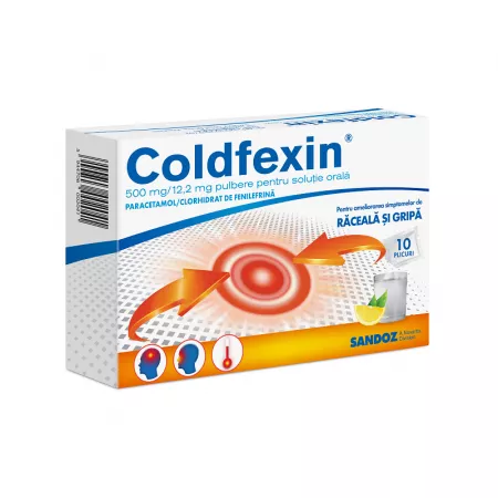Medicamente răceală și gripă - Coldfexin 500 mg/12,2 mg pulbere pentru soluție orală * 10 plicuri, clinicafarm.ro