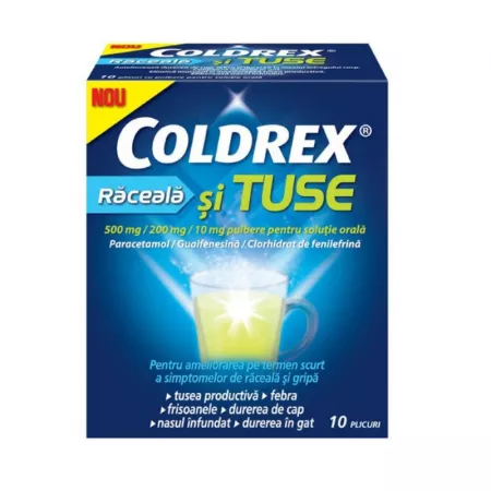 Medicamente răceală și gripă - Coldrex răceală și tuse 500 mg/200 mg/10 mg pulbere pentru soluţie orală * 10 plicuri, clinicafarm.ro