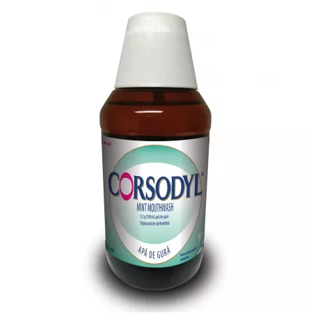 Micoze și dezinfectant piele - Corsodyl mint mouthwash 0,2% apă de cură * 300 ml, clinicafarm.ro