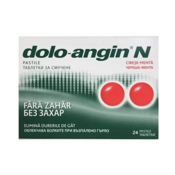 Stări gripale - Dolo-Angin N cu aromă de cireșe și mentă fără zahăr * 24 comprimate, clinicafarm.ro