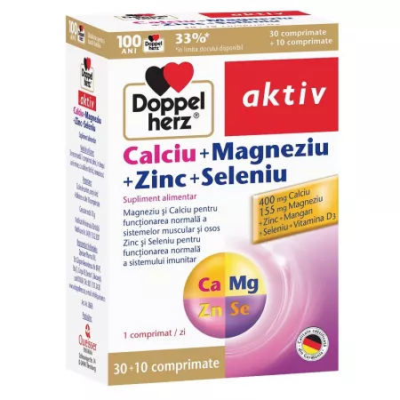 Vitamine și minerale - Doppelherz aktiv Calciu, Magneziu, Zinc și Seleniu * 30 comprimate, clinicafarm.ro