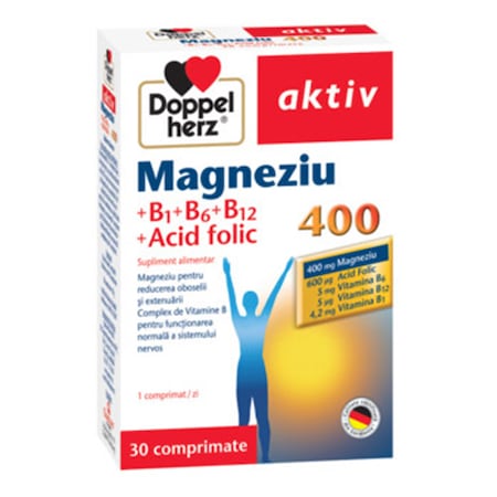 Vitamine și minerale - Doppelherz Aktiv Magneziu 400 mg+B1+B6+B12+Acid folic * 30 comprimate, clinicafarm.ro