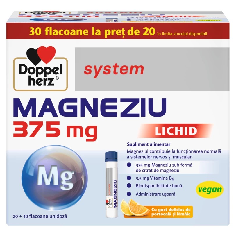 Vitamine și minerale - Doppelherz Magneziu 375 mg * 30 flacoane, clinicafarm.ro