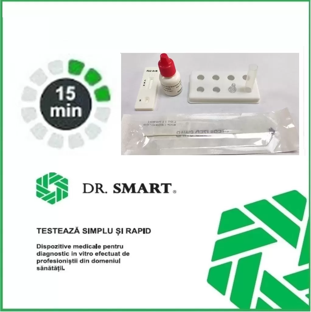 Dispozitive medicale - Test rapid gripa A+B – casetă (exsudat faringian, aspirat nazal) * kit cu 20 de teste, clinicafarm.ro