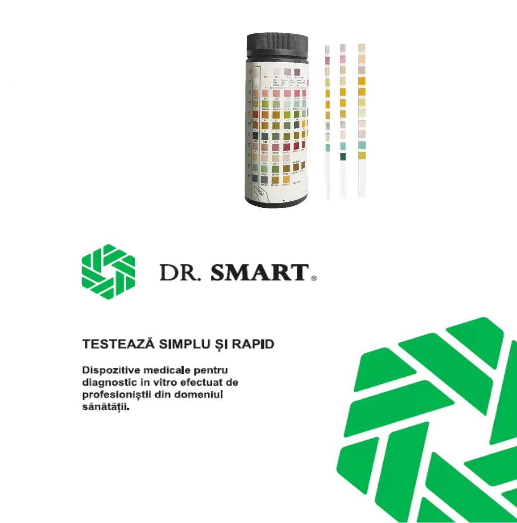 Dispozitive medicale - Dr. Smart test rapid sumar urină 10 parametrii kit cu benzi  * 100 teste, clinicafarm.ro