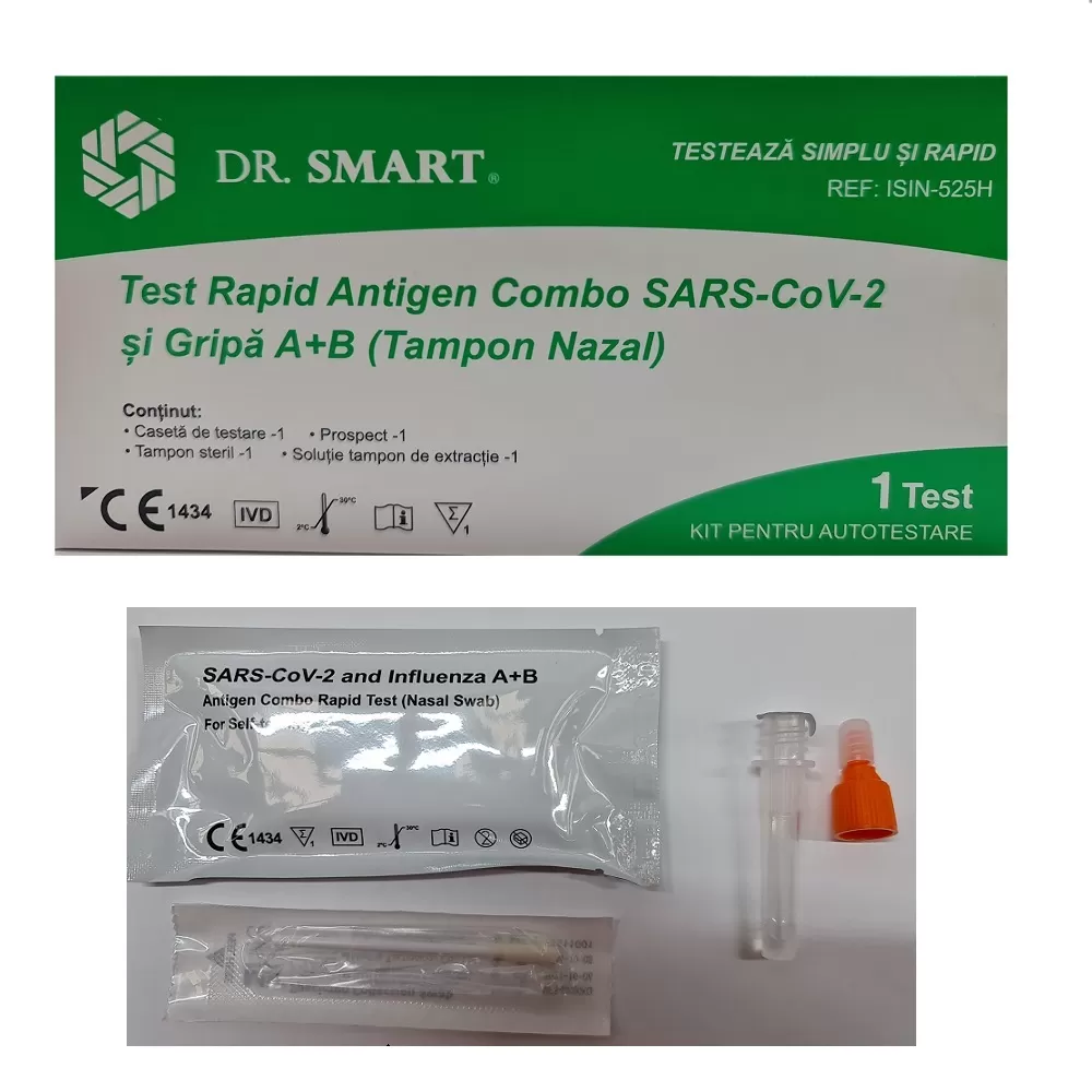 Dispozitive medicale - Dr. Smart test rapid antigen combo Gripă A+B si Sars-cov 2 (tampon nazal) * 1 bucată, clinicafarm.ro