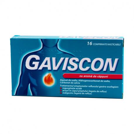 Antiacide (arsuri stomac) - Gaviscon căpșuni * 16 comprimate masticabile, clinicafarm.ro