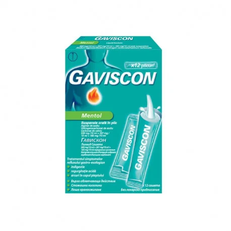Antiacide (reflux gastroesofagian) - Gaviscon menthol suspensie orală 12 plicuri * 10 ml , clinicafarm.ro