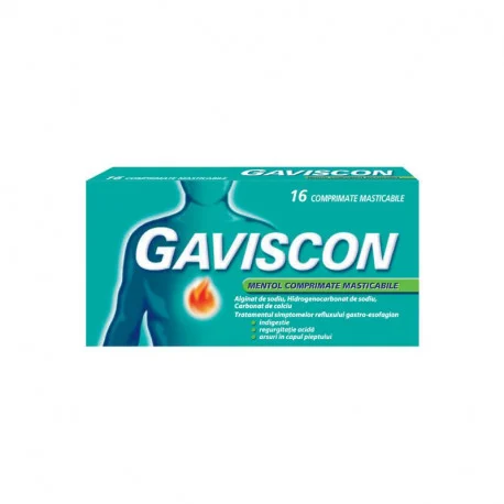 Antiacide (arsuri stomac) - Gaviscon menthol * 16 comprimate masticabile, clinicafarm.ro