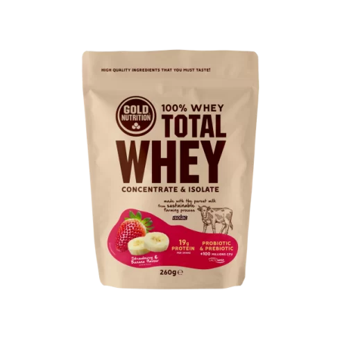 Dietă și sport - Goldnutrition Total Whey concentrat proteic din zer cu aromă de căpșuni și banane * 260 grame, clinicafarm.ro
