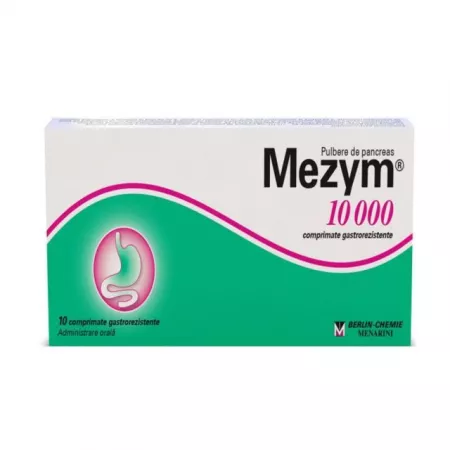 Afecțiuni digestive - Mezym 10000 * 10 comprimate gastrorezistente, clinicafarm.ro