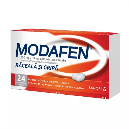 Medicamente răceală și gripă - Modafen răceală și gripă 200mg/30mg * 24 comprimate filmate, clinicafarm.ro
