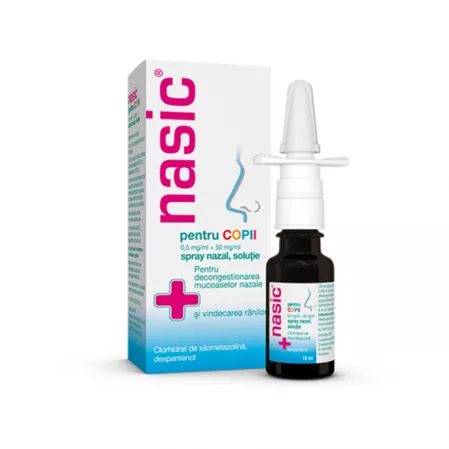 Decongestionant nazal - Nasic pentru copii 0,5 mg/ml + 50 mg/ml spray nazal soluţie * 10 ml, clinicafarm.ro
