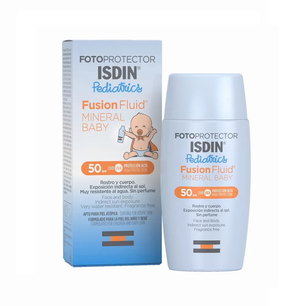 Protecție solară - ISDIN cremă pentru protecție solară Pediatrics fluid mineral pentru copii SPF50 * 50 ml, clinicafarm.ro