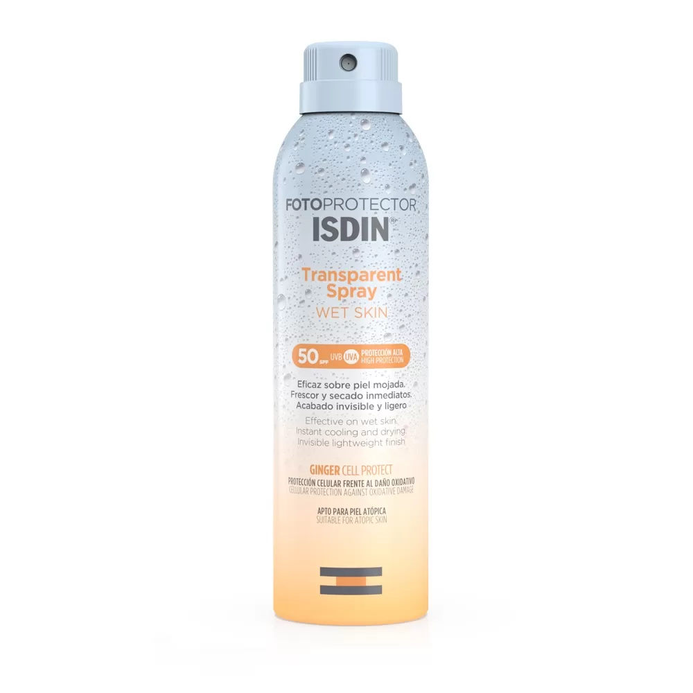 Protecție solară - ISDIN Fotoprotector spray transparent rezitent la apă wet skin SPF 50 * 250 ml, clinicafarm.ro
