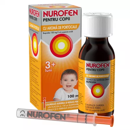 Ameliorarea simptomelor (durere și febră) - Antitermice (antipiretice) - Nurofen 100mg/5ml pentru copii sirop cu aromă de portocală * 100 ml, clinicafarm.ro