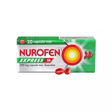 Ameliorarea simptomelor (durere și febră) - Antitermice (antipiretice) - Nurofen express 200 mg * 20 capsule moi, clinicafarm.ro