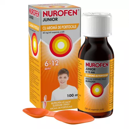 Medicamente răceală și gripă - Nurofen Junior cu aromă de portocale 40 mg/ ml suspensie orală * 100 ml, clinicafarm.ro