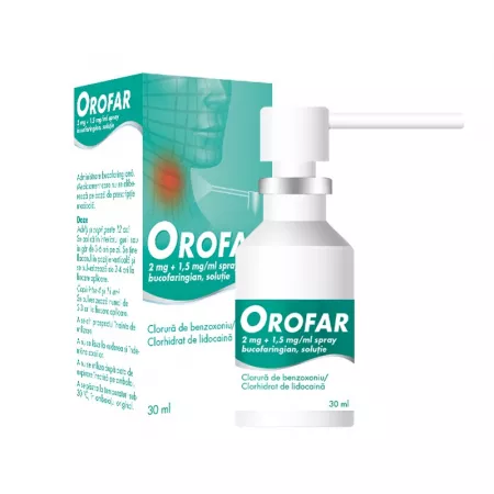Durere în gât - Orofar 2 mg + 1,5 mg/ml spray bucofaringian * 30 ml, clinicafarm.ro