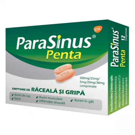 Medicamente răceală și gripă - Parasinus penta 500 mg/25 mg/5 mg/20 mg/38 mg * 12 comprimate, clinicafarm.ro