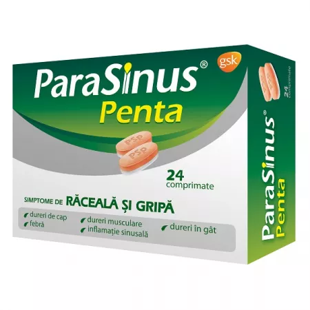 Medicamente răceală și gripă - Parasinus penta  500 mg/25 mg/5 mg/20 mg/38 mg * 24 comprimate , clinicafarm.ro