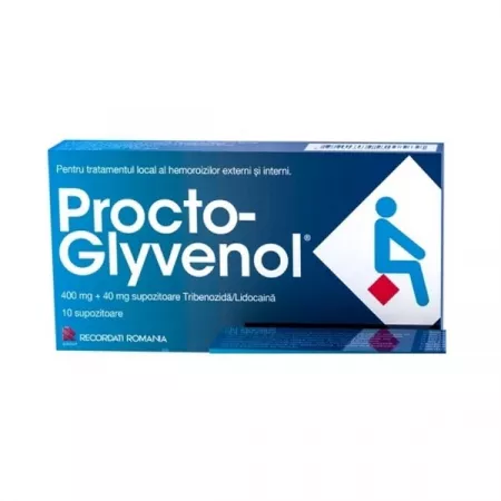 Hemoroizi - Procto-Glyvenol 400 mg+40 mg * 10 supozitoare, clinicafarm.ro