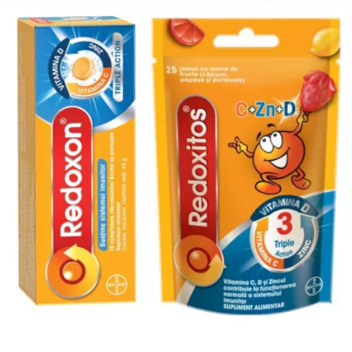 Vitamine și suplimente pentru copii - Pachet Redoxon triple action * 10 comprimate eferfescente + 1 Redoxitox triple action * 25 jeleuri gratis * 1 bucată, clinicafarm.ro