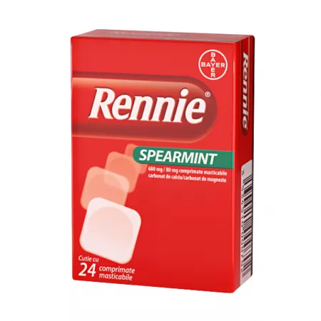Antiacide (arsuri stomac) - Rennie Spearmint * 24 comprimate masticabile, clinicafarm.ro