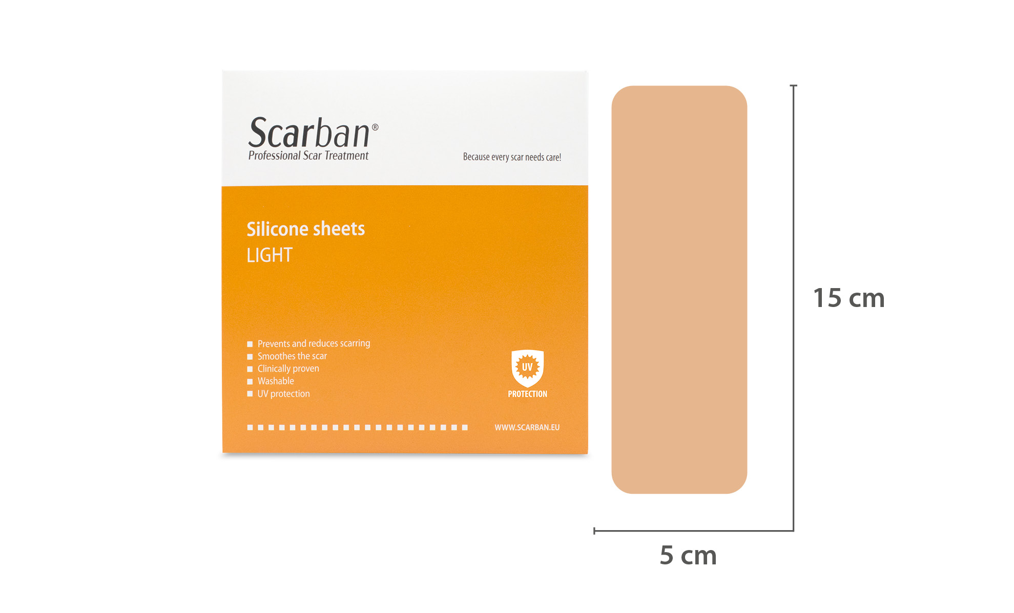 Plasturi cu silicon - Plasture elastic cu silicon Scarban Light  UPF50 5x15 cm, lavabil * 1 bucata, clinicafarm.ro