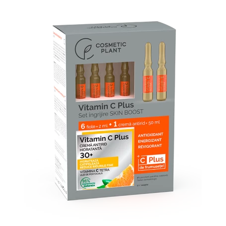  - Set cadou Skin Boost 30+ cremă anti rid cu vitamina C 50ml +6 fiole vitamina C, cu ulei de portocale * 1 bucată, clinicafarm.ro